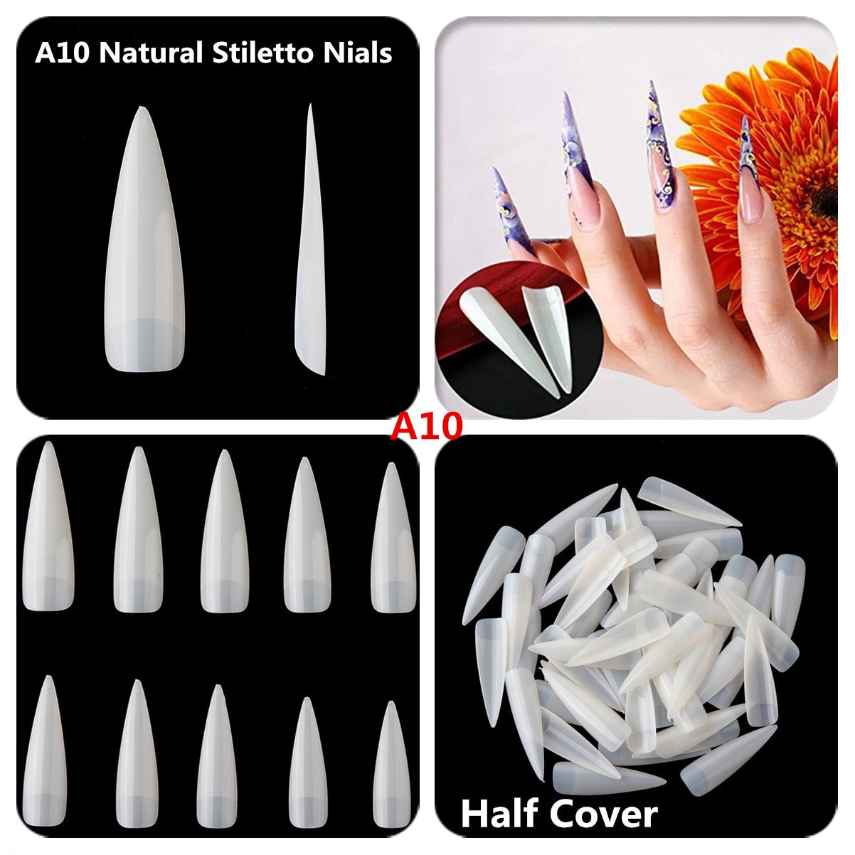 Makartt 500pcs Coffin Fake Nail Tips Clear Natural XXL Gel Tips Full Cover False Acrylic Stiletto Ballerina Nails Press on Nail