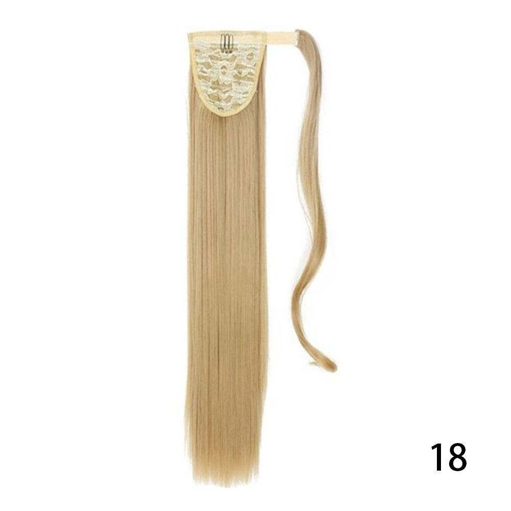 AZIR Long Straight Ponytail Hair Synthetic Extensions Heat Resistant Hair 22Inch Wrap Around Pony Hairpiece for Women