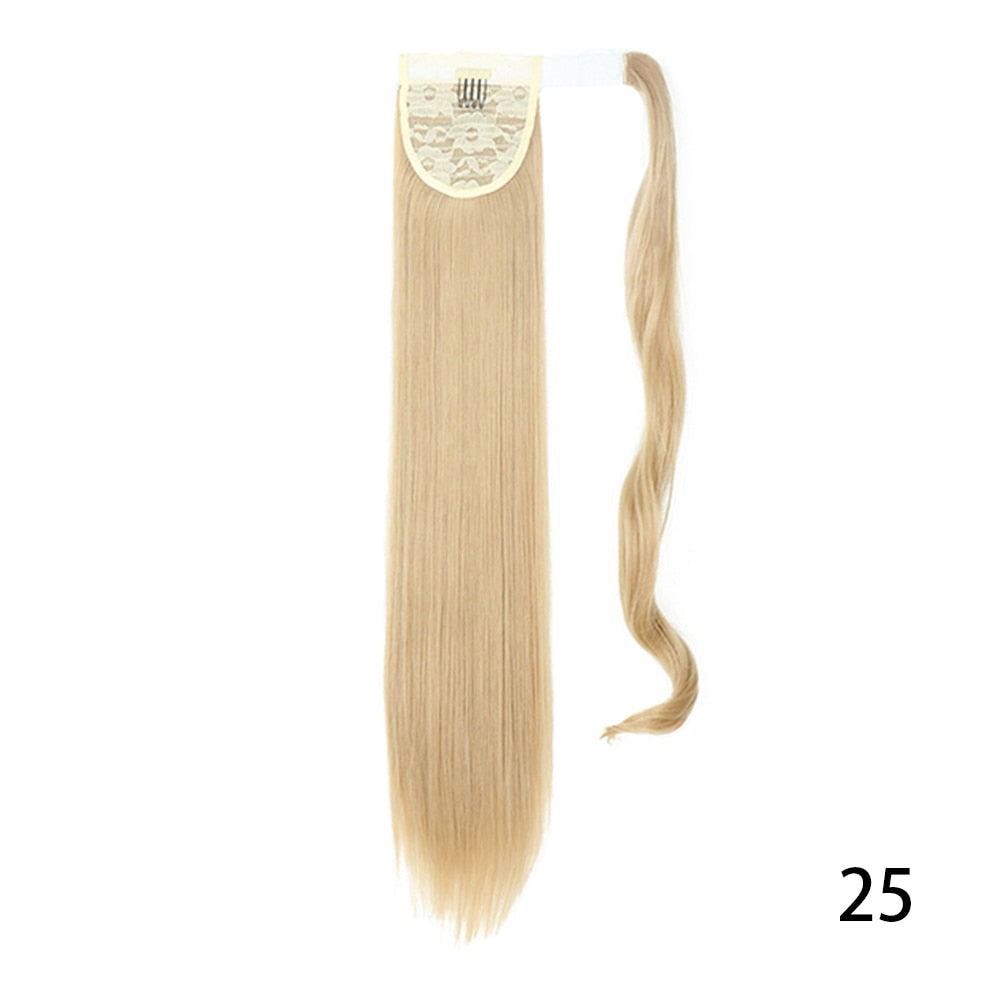 AZIR Long Straight Ponytail Hair Synthetic Extensions Heat Resistant Hair 22Inch Wrap Around Pony Hairpiece for Women