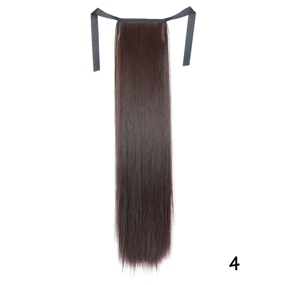 AZIR Long Straight Ponytail Hair Synthetic Extensions Heat Resistant Hair 22Inch Wrap Around Pony Hairpiece for Women