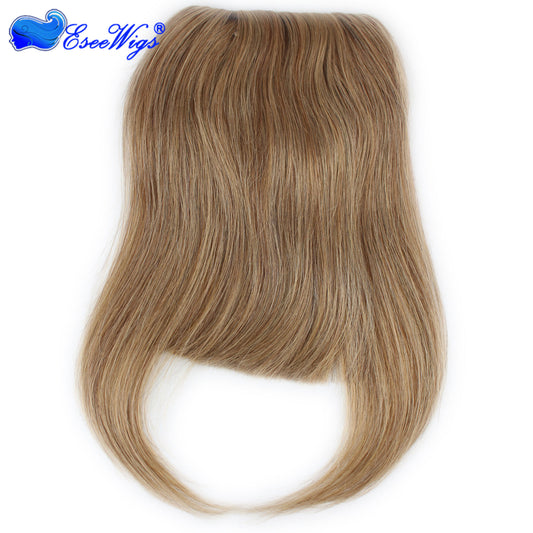 27P613 Blonde Mixed Brown Color Brazilian Human Hair Clip-in Hair Bangs Full Fringe Short Straight Hair Extension for women 6-8&quot;