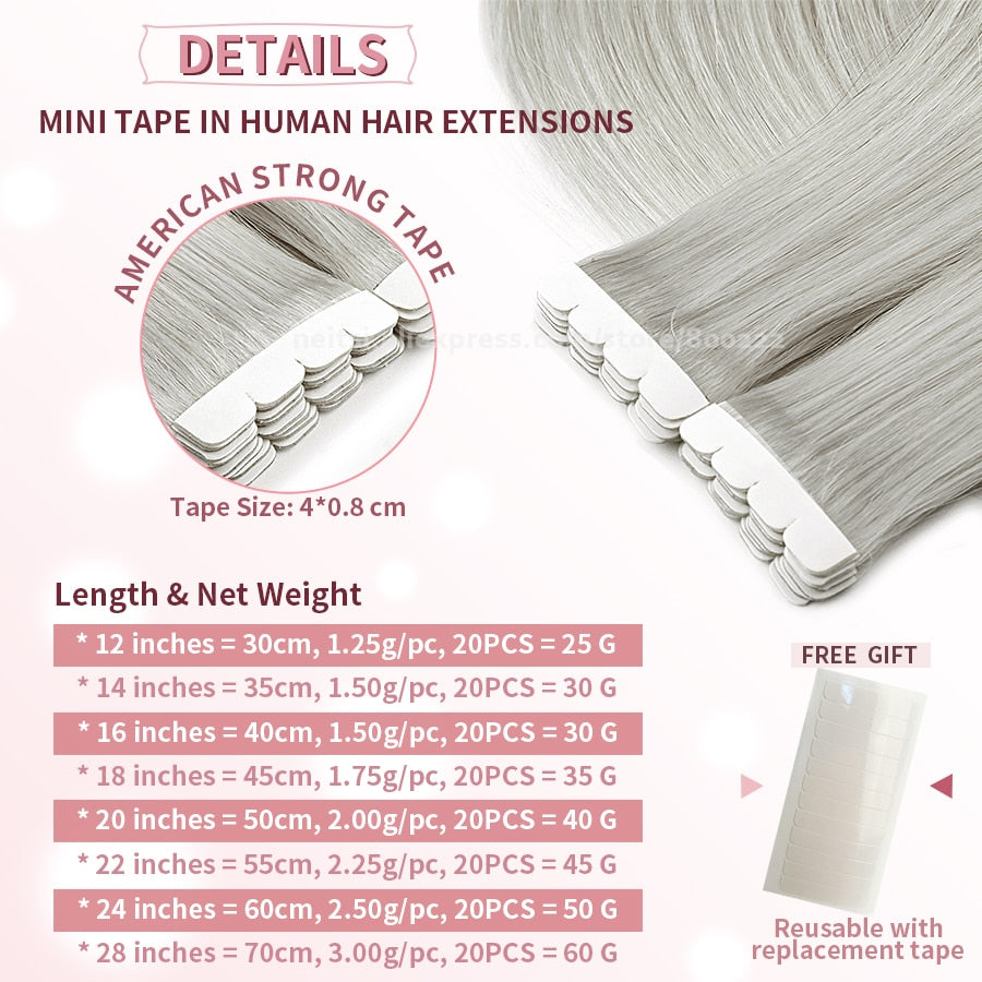 Neitsi Mini Tape In Human Hair Adhesive Extensions 12&quot;-24&quot; Blonde Remy Straight Invisible Skin Weft 100% Real Natural Glue Hair