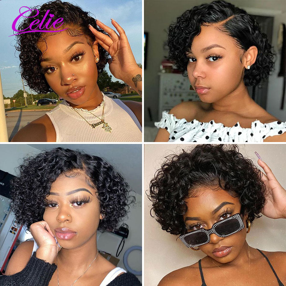 Pixie Cut Wig Human Hair For Women Bob Lace Frontal Wig Short Bob Lace Wig Water Wave 13x4 Lace Front Human Hair Wig