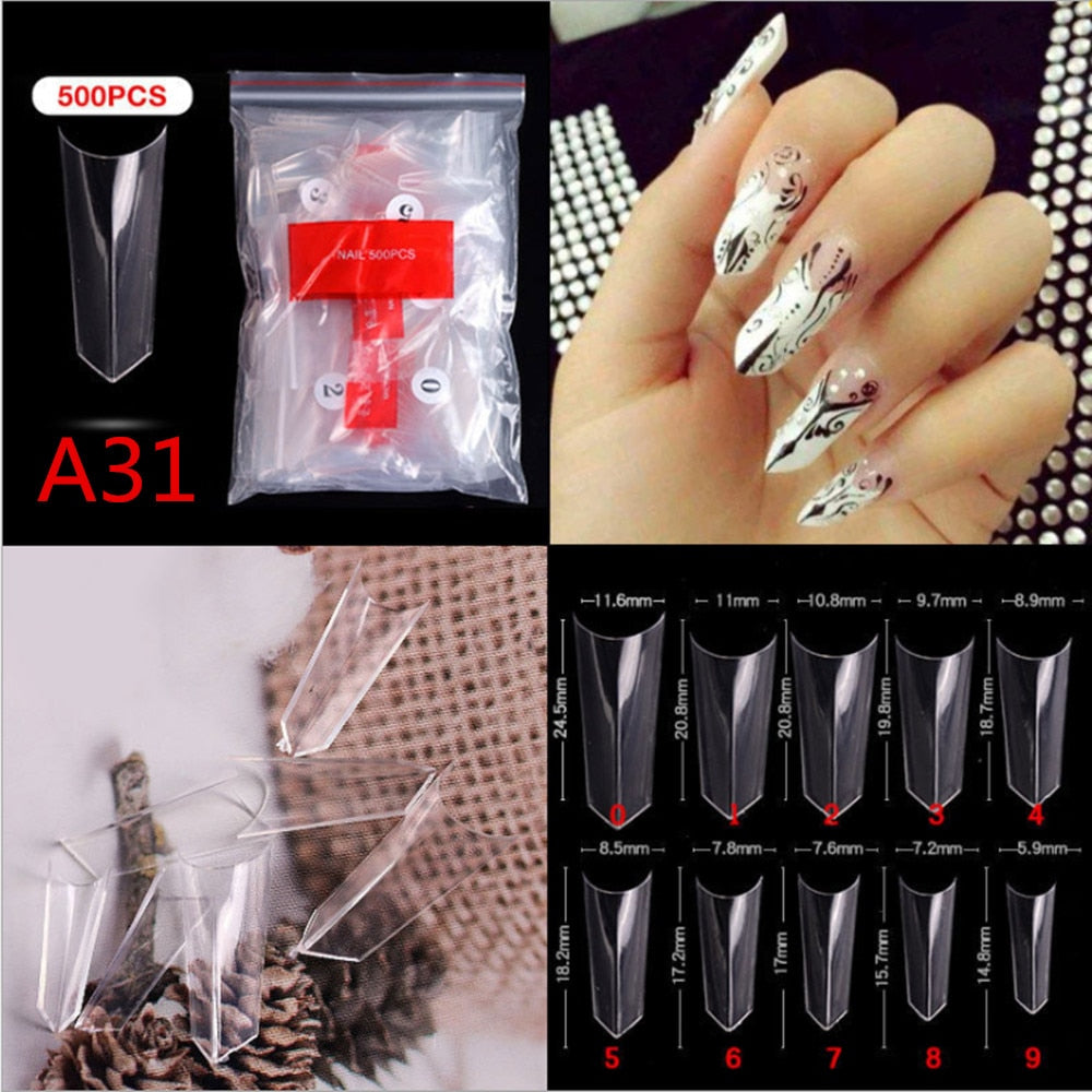 Makartt 500pcs Coffin Fake Nail Tips Clear Natural XXL Gel Tips Full Cover False Acrylic Stiletto Ballerina Nails Press on Nail