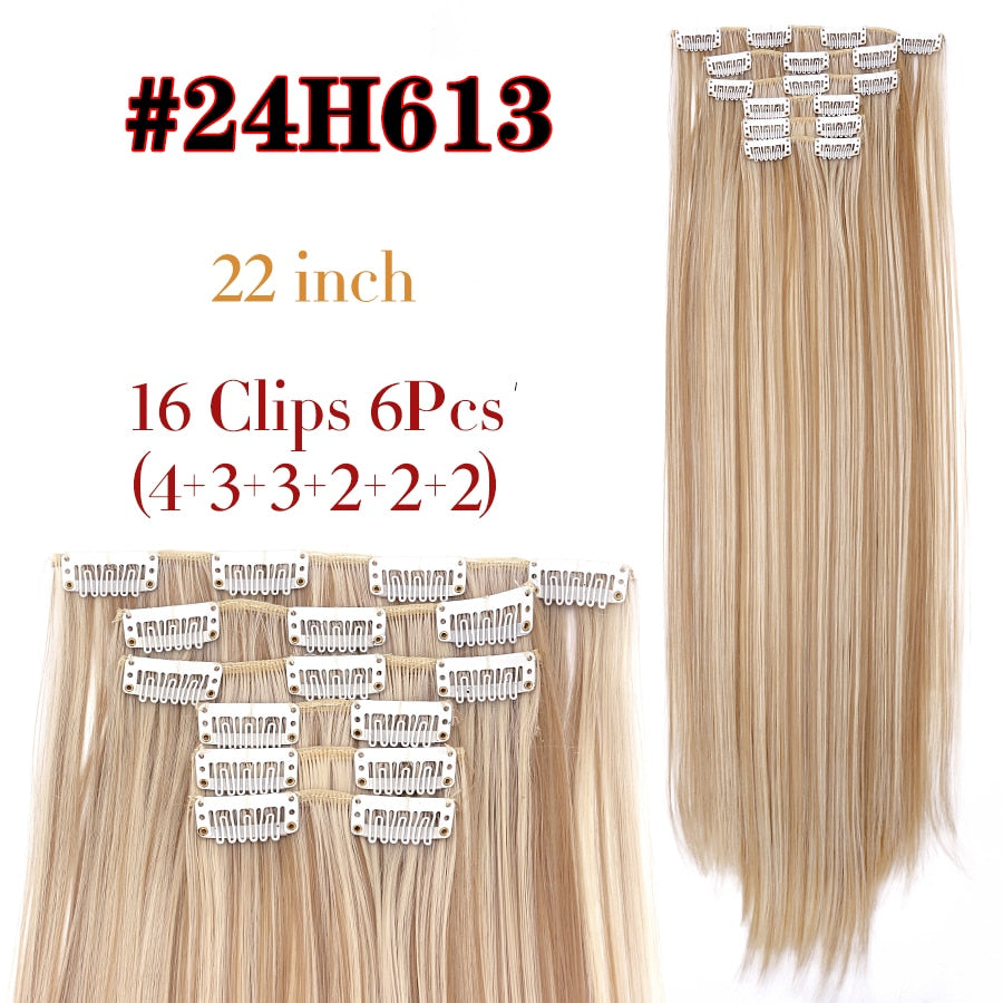 Alileader Synthetic Hair 16 Clip In Hair Extension Clip For Women 6Pcs/Set Hair Extension Clip In Ombre Fake Hairpiece Long Wavy