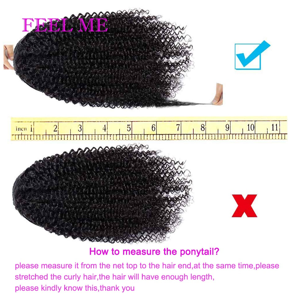 FEELME Afro Kinky Curly Ponytail Human Hair Ombre Burgundy Brazilian Curly Drawstring Ponytail Hair Extensions 1b/30 Remy Hair