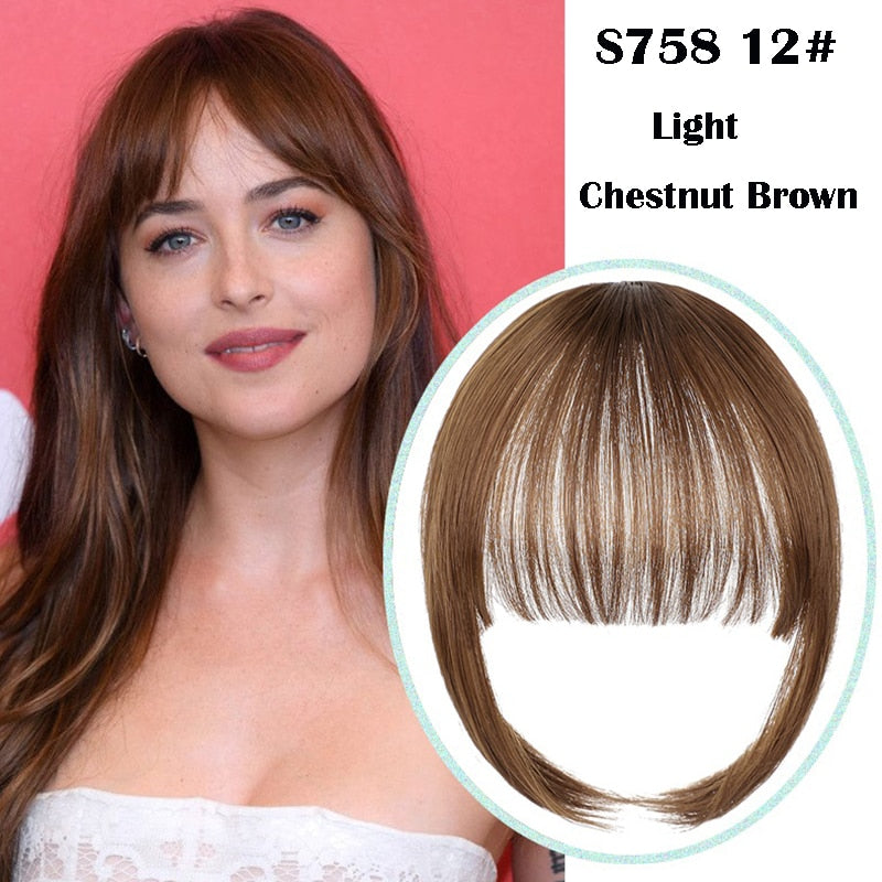 SHANGZI False Bangs Synthetic hair Bangs Hair Extension Fake Fringe Natural hair clip on bangs Light Brown HighTemperature wigs