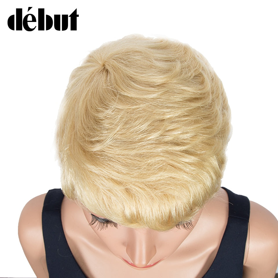 Debut Short Pixie Hairstyle Wigs For Black Women Brazilian 613 Blonde Cute Haircuts Human Hair Wigs Cheap Fashion Grey Wigs