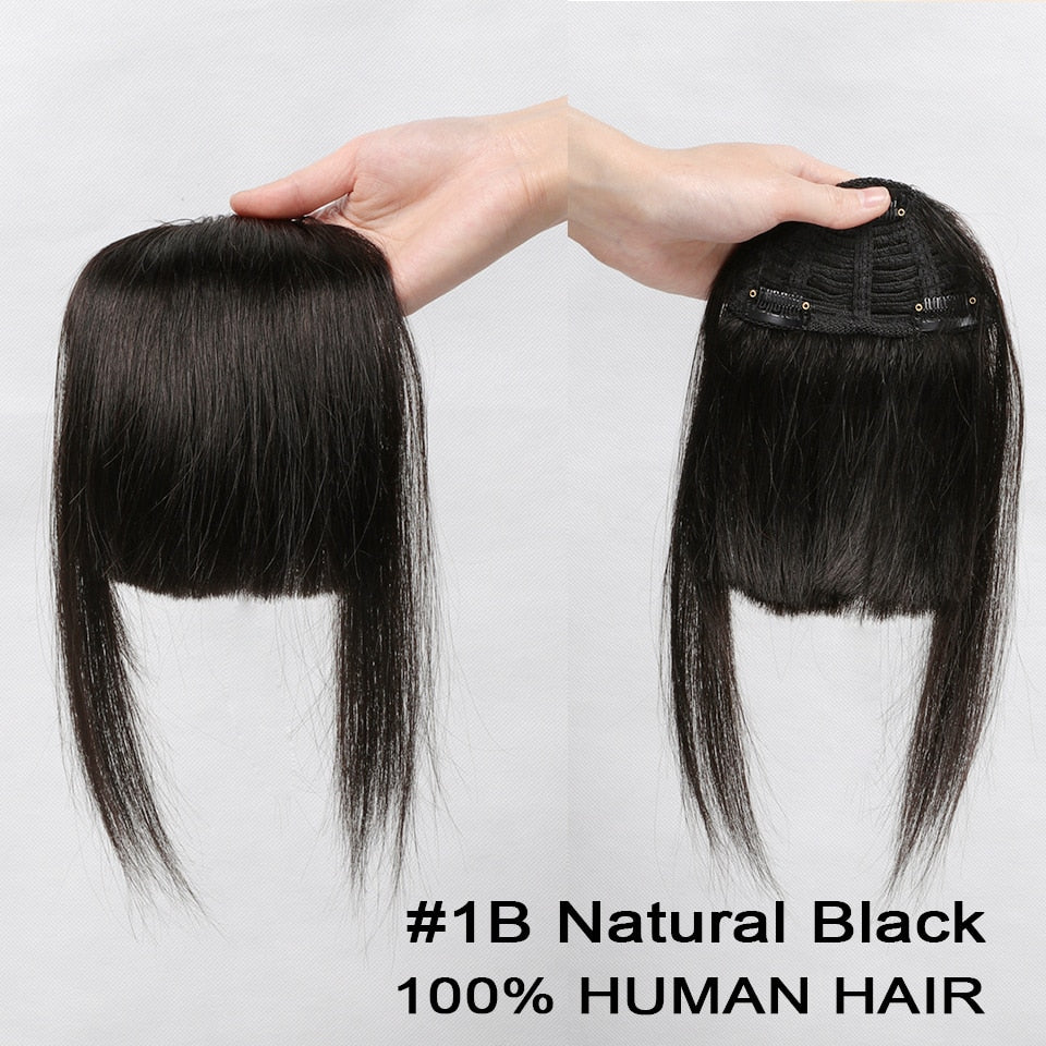 Human Hair Bangs 3 Clips 3D Blunt Cut Natural Hair Bangs OverHead Clip In Hair Extensions Non-Remy 2.5&quot;x4.5&quot; Black Brown Blonde