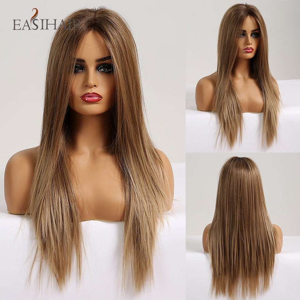 EASIHAIR Straight Blonde Lace Front Synthetic Wigs with Baby Hair Long Women&#39;s Lace Wigs High Density Natural Wig Heat Resistant