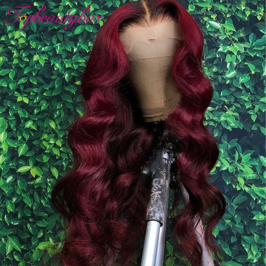 99J Burgundy 13X4 Lace Frontal Wigs Colored 180% Lace Front Human Hair Wigs for Women Ombre Burgundy Brazilian Human Wigs