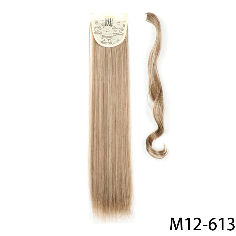 AZIR Long Straight Ponytail Hair Synthetic Extensions Heat Resistant Hair 22Inch Wrap Around Pony Hairpiece for Women