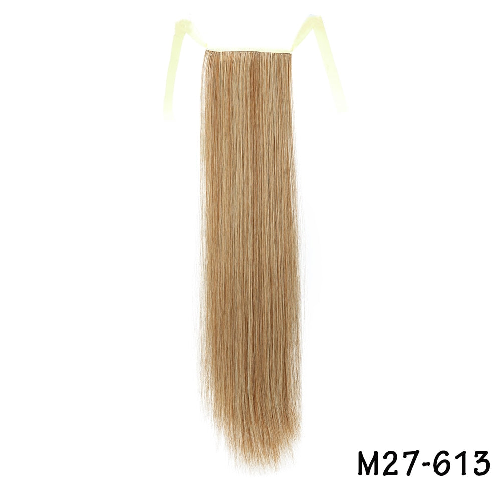 AZIR Long Straight Ponytail Hair Synthetic Extensions Heat Resistant Hair 22Inch Wrap Around Pony Hairpiece for Women