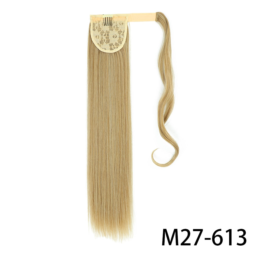 AZIR Long Straight Ponytail Hair Synthetic Extensions Heat Resistant Hair 22Inch Wrap Around Pony Hairpiece for Women