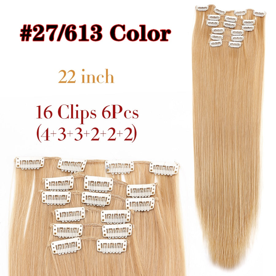 Alileader Synthetic Hair 16 Clip In Hair Extension Clip For Women 6Pcs/Set Hair Extension Clip In Ombre Fake Hairpiece Long Wavy