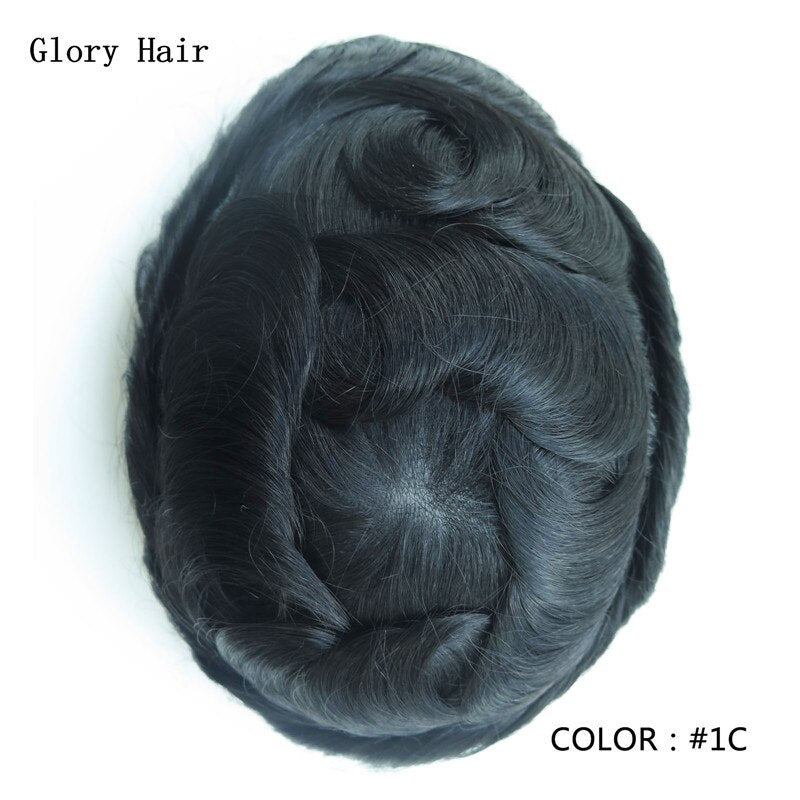 130% Density Male Hair Prosthesis India Human Hair Thickness PU Second Skin Men Wigs for Hair Loss