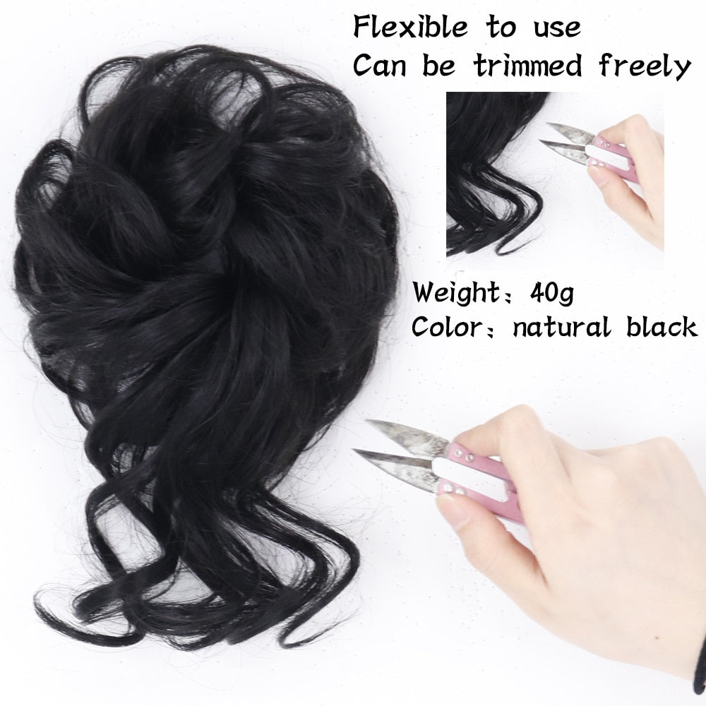 XINRAN Synthetic Curly Donut Chignon With Elastic Band Scrunchies Messy Hair Bun Updo Hairpieces Extensions for Women