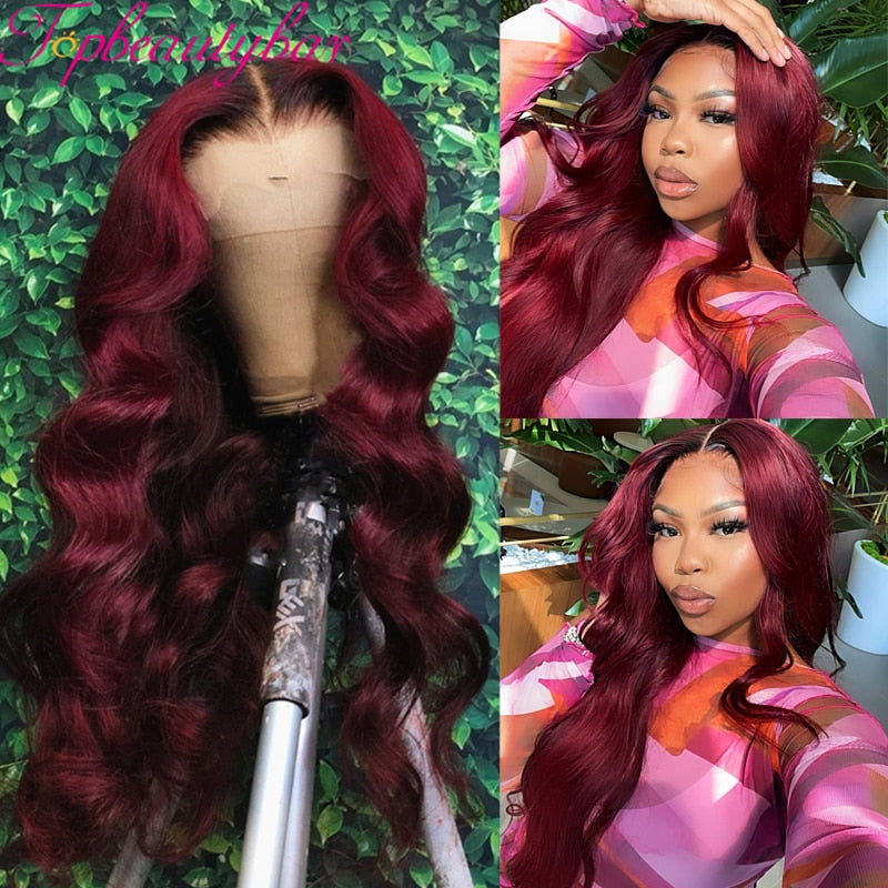 99J Burgundy 13X4 Lace Frontal Wigs Colored 180% Lace Front Human Hair Wigs for Women Ombre Burgundy Brazilian Human Wigs