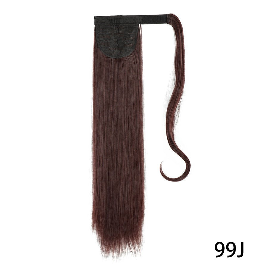 AZIR Long Straight Ponytail Hair Synthetic Extensions Heat Resistant Hair 22Inch Wrap Around Pony Hairpiece for Women