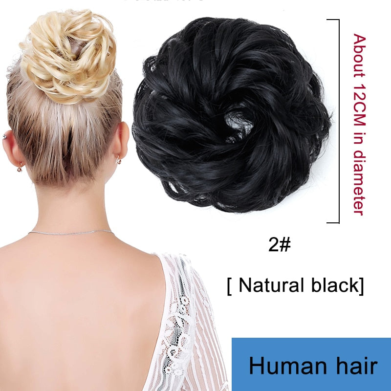 Bybrbana Brazil 100% Human Hair Non-remy Hair Soft Hair Bun Curly  Elastic Wavy Braid Headband Ponytail Women