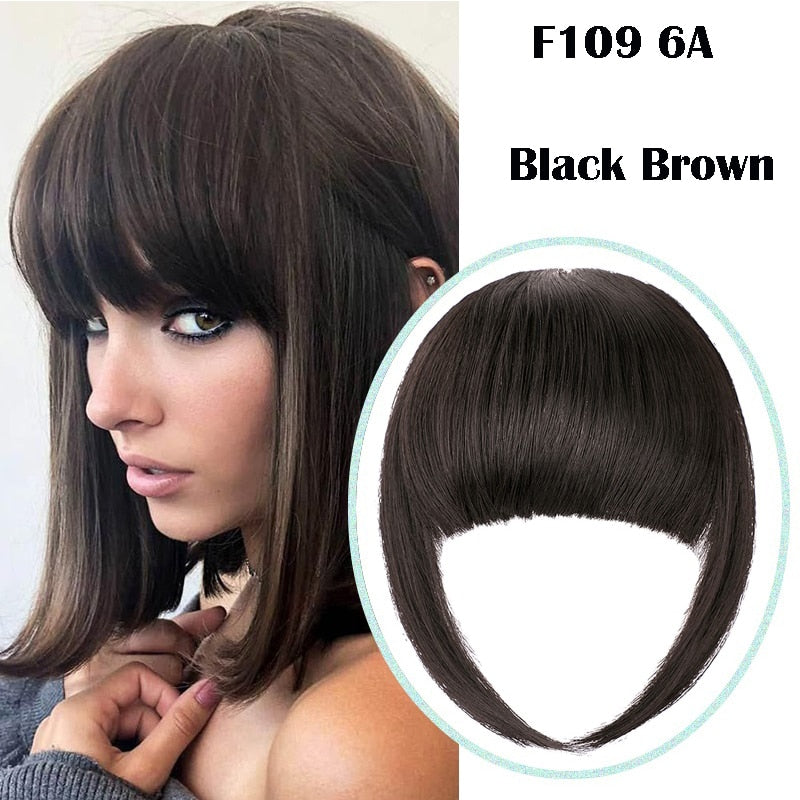 SHANGZI False Bangs Synthetic hair Bangs Hair Extension Fake Fringe Natural hair clip on bangs Light Brown HighTemperature wigs