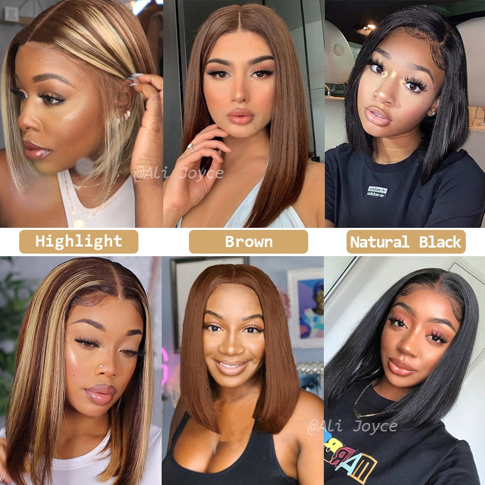 Straight Bob Wig 13X4 Lace Front Wigs For Black Women Highlight Wigs Remy Hair Brazilian Colored Short Bob Ombre Human Hair Wigs