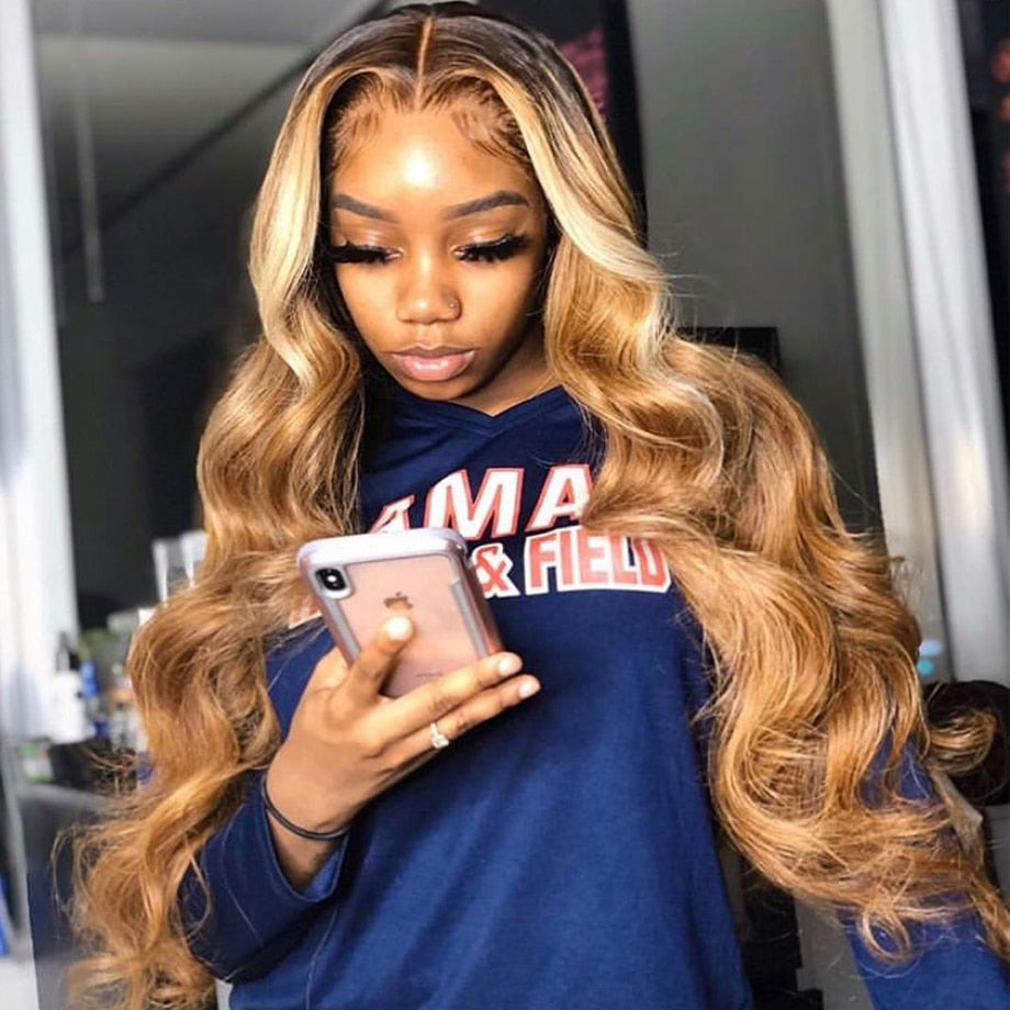 Body Wave Lace Front Wig Brazilian Colored Human Hair Wigs For Women Honey Blonde Highlight 30 Inch Full Hd Glueless Lace Wigs