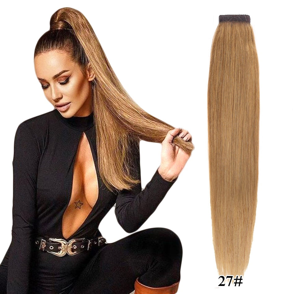 Real Beauty Ponytail Human Hair  Remy Hair Extensions European Warp Around Drawstring Clip Ins Ponytail Highlight Blonde Brown