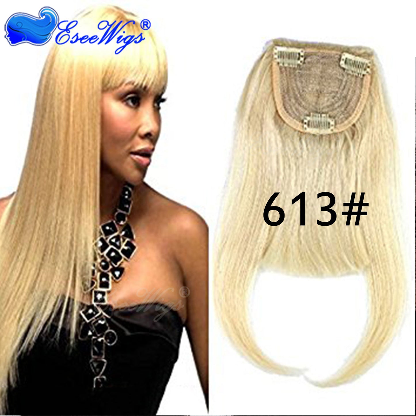 27P613 Blonde Mixed Brown Color Brazilian Human Hair Clip-in Hair Bangs Full Fringe Short Straight Hair Extension for women 6-8&quot;