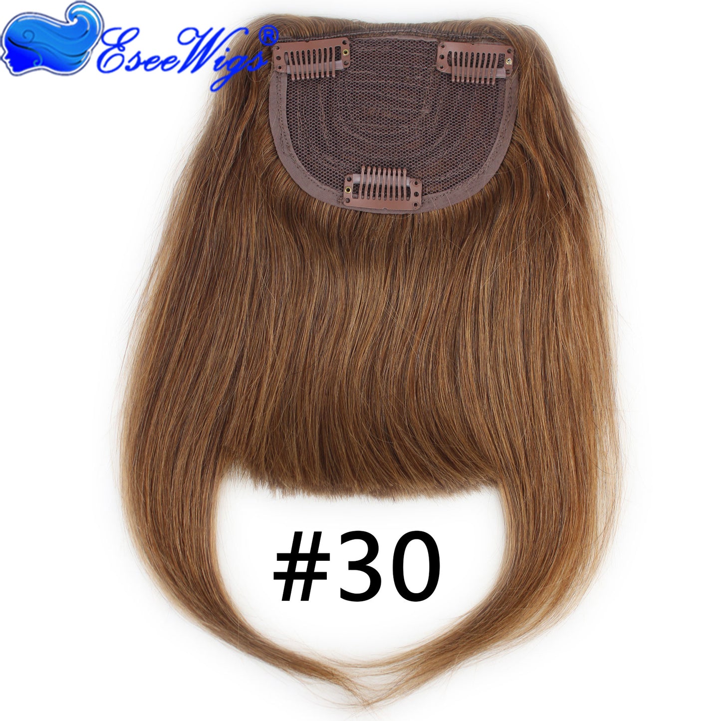 27P613 Blonde Mixed Brown Color Brazilian Human Hair Clip-in Hair Bangs Full Fringe Short Straight Hair Extension for women 6-8&quot;