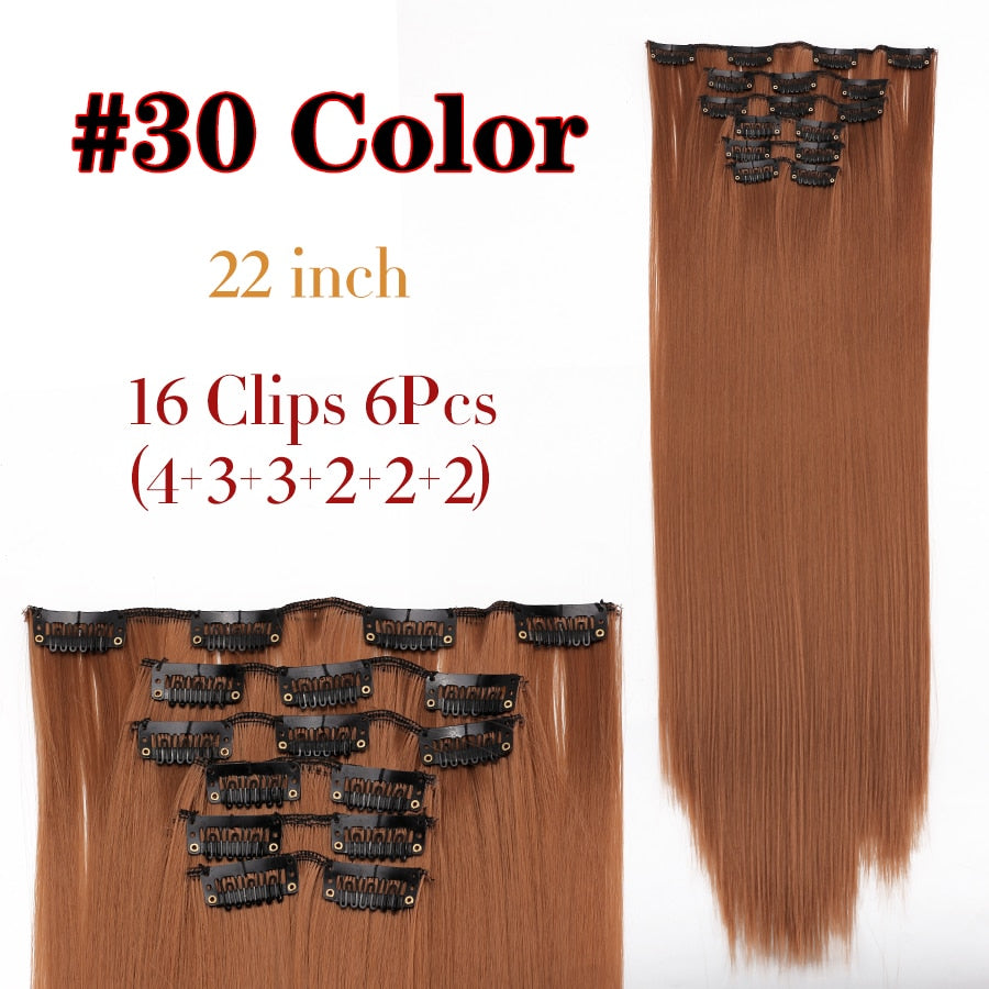 Alileader Synthetic Hair 16 Clip In Hair Extension Clip For Women 6Pcs/Set Hair Extension Clip In Ombre Fake Hairpiece Long Wavy