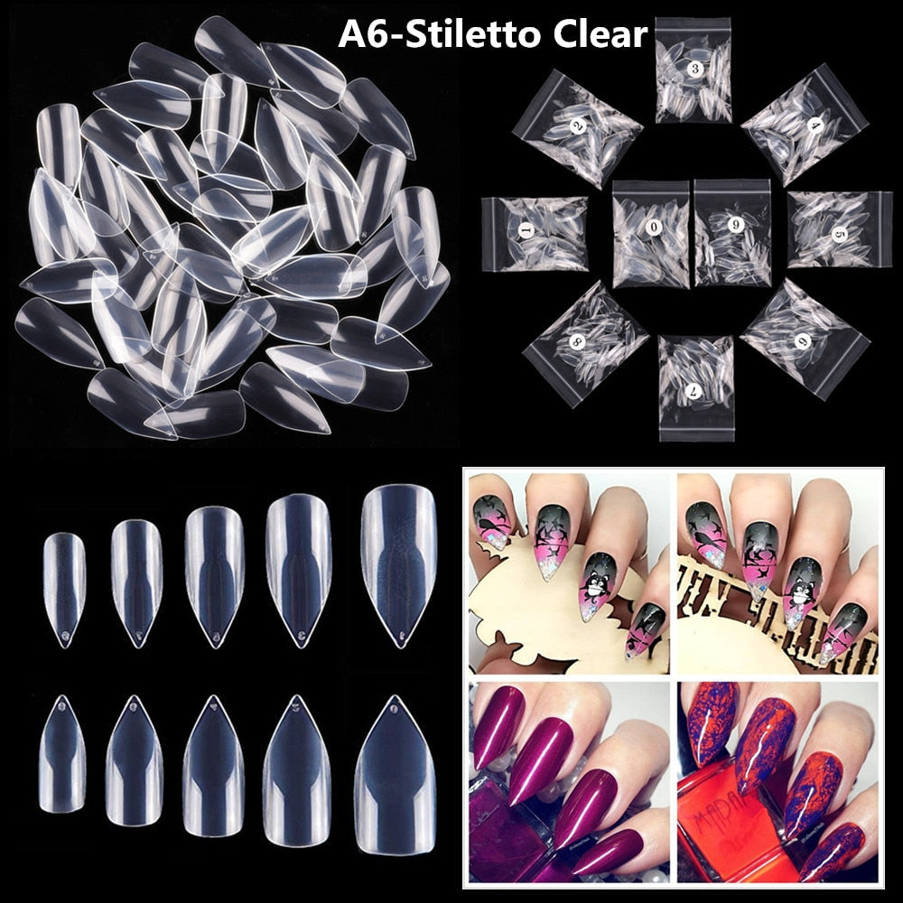 Makartt 500pcs Coffin Fake Nail Tips Clear Natural XXL Gel Tips Full Cover False Acrylic Stiletto Ballerina Nails Press on Nail