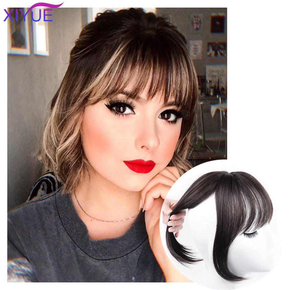 Black/Light Brown Clip In Hair Bangs Hairpiece Accessories Synthetic Fake Bangs Clip In Hair Extensions Clip In Hair Pieces