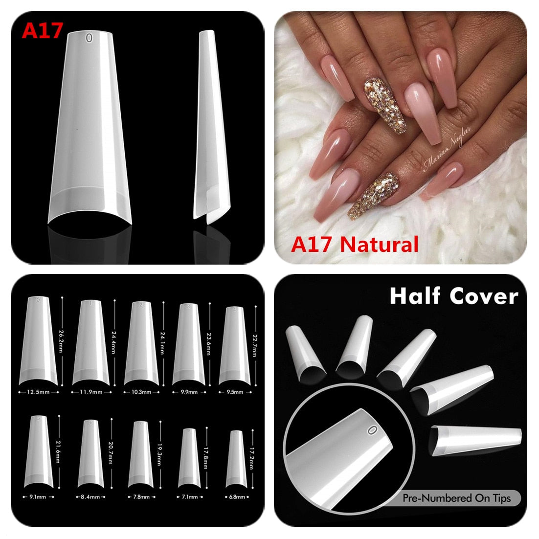 Makartt 500pcs Coffin Fake Nail Tips Clear Natural XXL Gel Tips Full Cover False Acrylic Stiletto Ballerina Nails Press on Nail