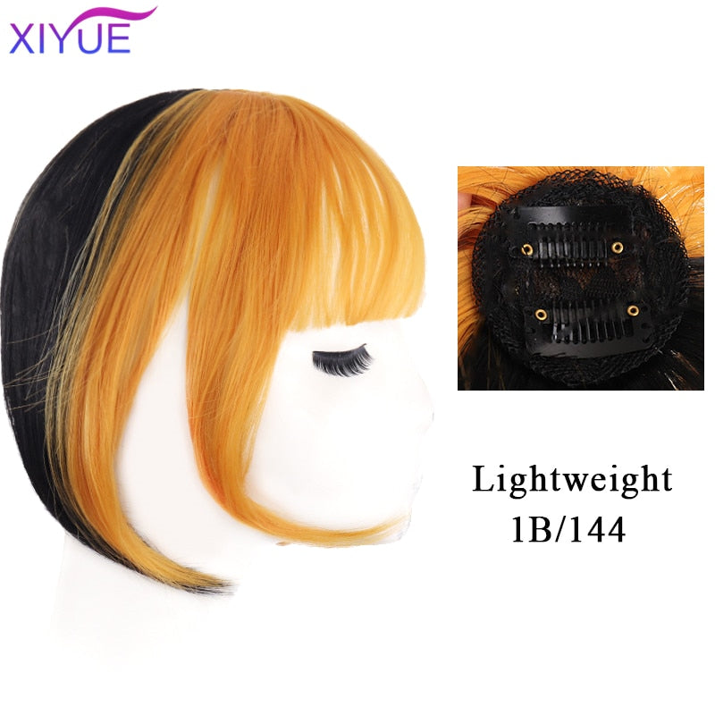 Black/Light Brown Clip In Hair Bangs Hairpiece Accessories Synthetic Fake Bangs Clip In Hair Extensions Clip In Hair Pieces