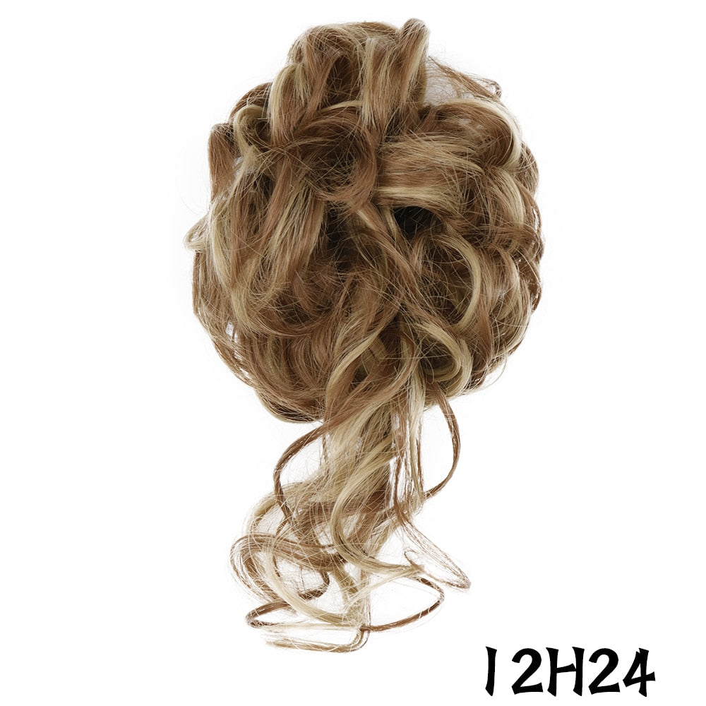 XINRAN Synthetic Curly Donut Chignon With Elastic Band Scrunchies Messy Hair Bun Updo Hairpieces Extensions for Women