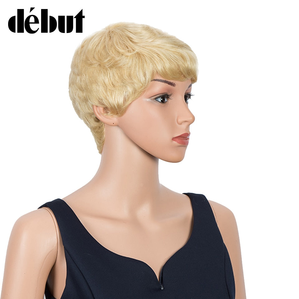 Debut Short Pixie Hairstyle Wigs For Black Women Brazilian 613 Blonde Cute Haircuts Human Hair Wigs Cheap Fashion Grey Wigs