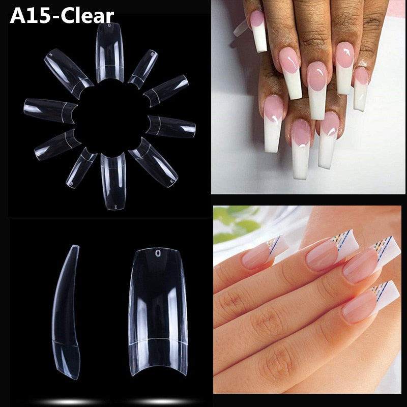 Makartt 500pcs Coffin Fake Nail Tips Clear Natural XXL Gel Tips Full Cover False Acrylic Stiletto Ballerina Nails Press on Nail