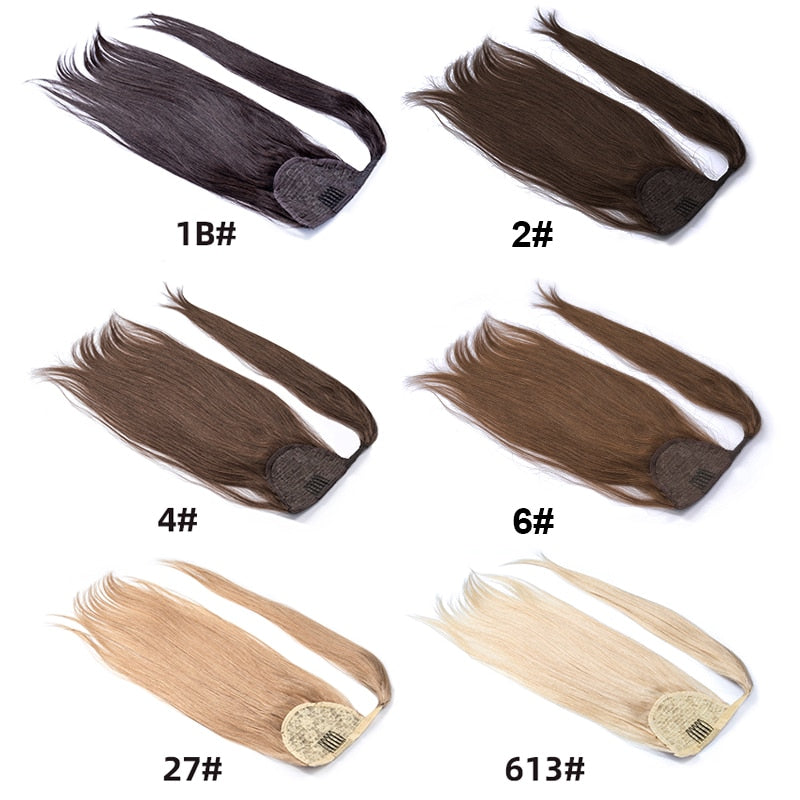 Straight Ponytail 100% Brazilian Human Remy Hair Extension Wrapped Around Human Hairpiece for Women Clip in Drawstring Ponytail