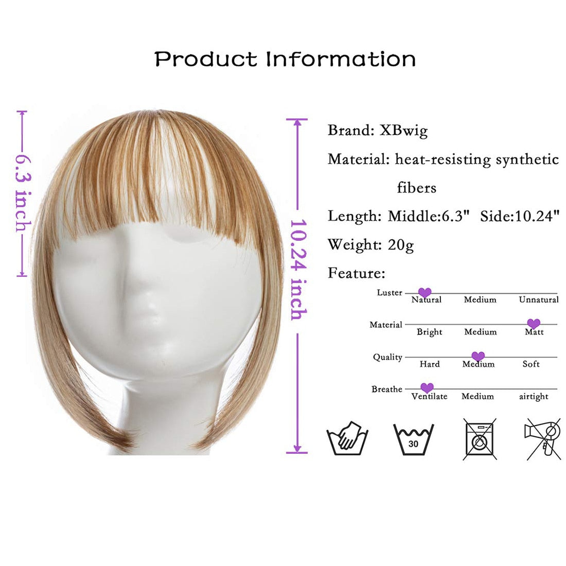 SHANGZI False Bangs Synthetic hair Bangs Hair Extension Fake Fringe Natural hair clip on bangs Light Brown HighTemperature wigs