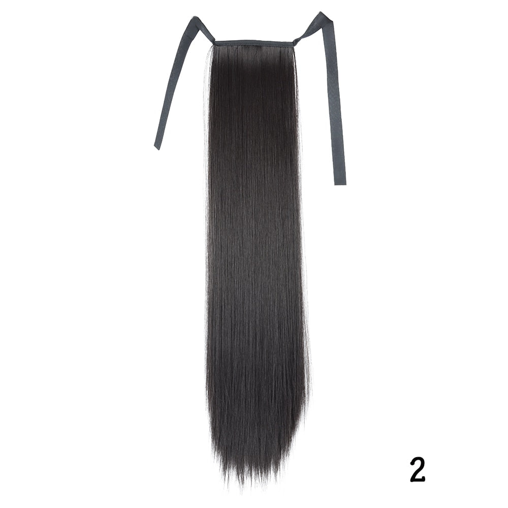 AZIR Long Straight Ponytail Hair Synthetic Extensions Heat Resistant Hair 22Inch Wrap Around Pony Hairpiece for Women