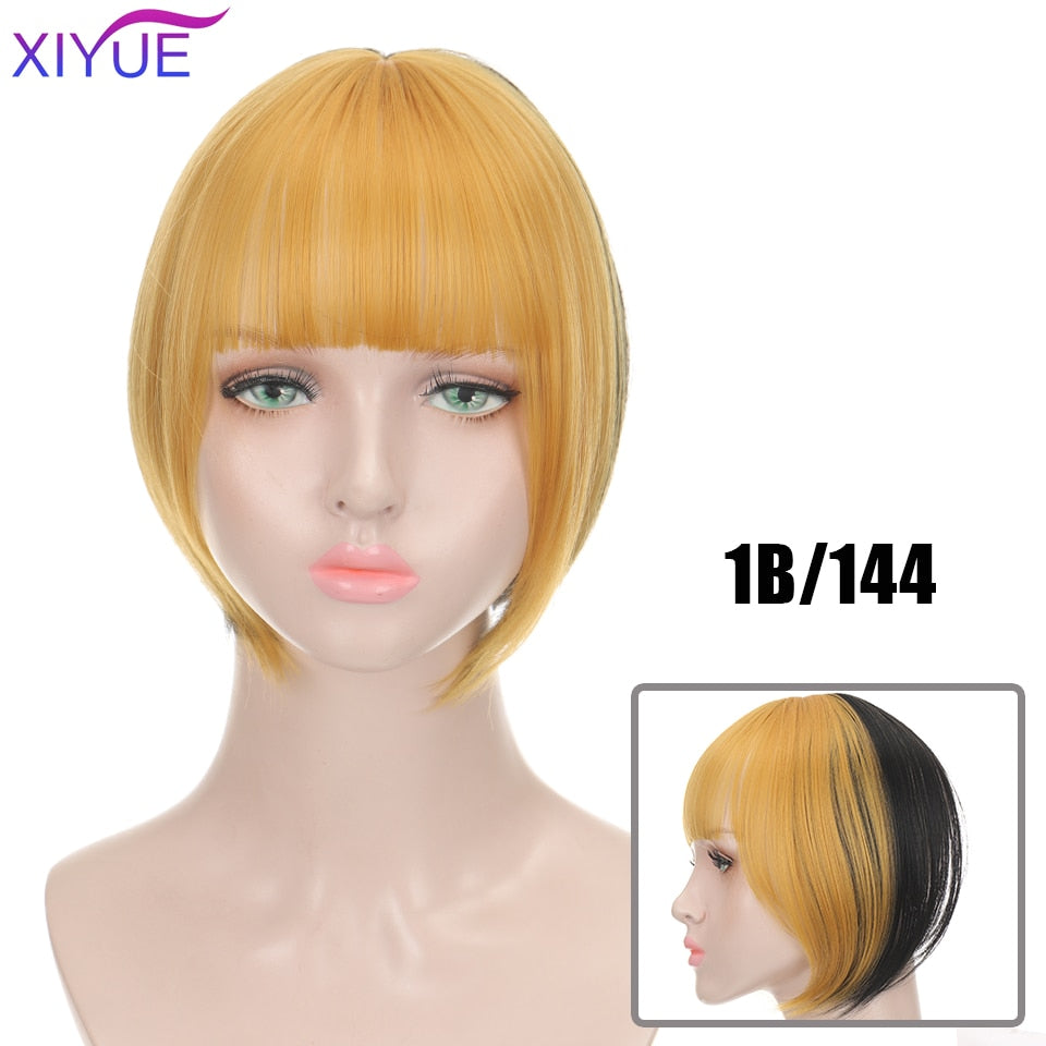 Black/Light Brown Clip In Hair Bangs Hairpiece Accessories Synthetic Fake Bangs Clip In Hair Extensions Clip In Hair Pieces