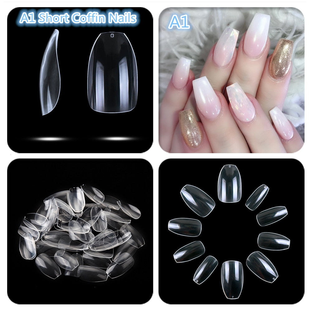 Makartt 500pcs Coffin Fake Nail Tips Clear Natural XXL Gel Tips Full Cover False Acrylic Stiletto Ballerina Nails Press on Nail