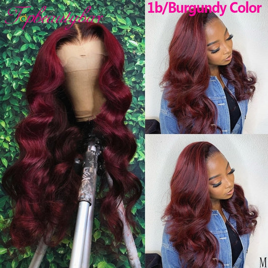 99J Burgundy 13X4 Lace Frontal Wigs Colored 180% Lace Front Human Hair Wigs for Women Ombre Burgundy Brazilian Human Wigs