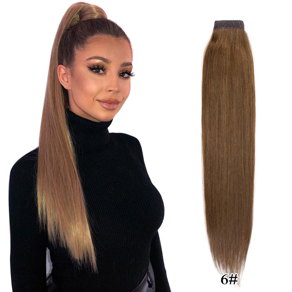 Real Beauty Ponytail Human Hair  Remy Hair Extensions European Warp Around Drawstring Clip Ins Ponytail Highlight Blonde Brown