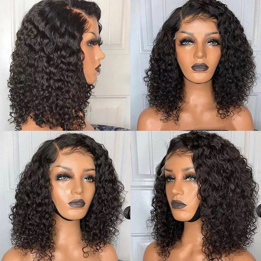 Brazilian Curly Bob Human Hair Wig 13x4 Deep Wave Lace Front Human Hair Wigs for Women HD Transparent Lace Frontal Closure Wig