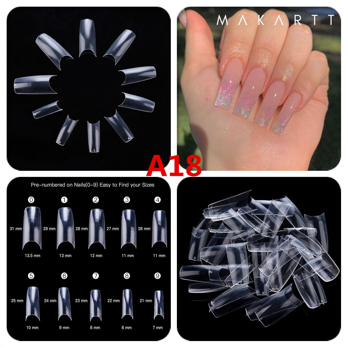 Makartt 500pcs Coffin Fake Nail Tips Clear Natural XXL Gel Tips Full Cover False Acrylic Stiletto Ballerina Nails Press on Nail