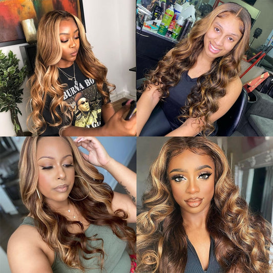 Body Wave Lace Front Wig Brazilian Colored Human Hair Wigs For Women Honey Blonde Highlight 30 Inch Full Hd Glueless Lace Wigs