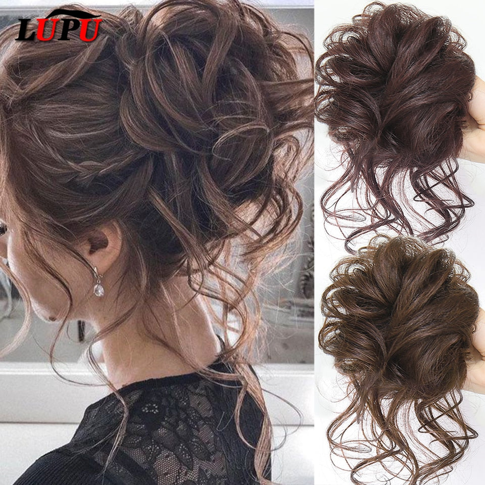 LUPU Synthetic Hair Bun Chignon Messy Curly Hair Band Elastic Scrunchy False Hair Pieces For Women Hairpins Black Brown