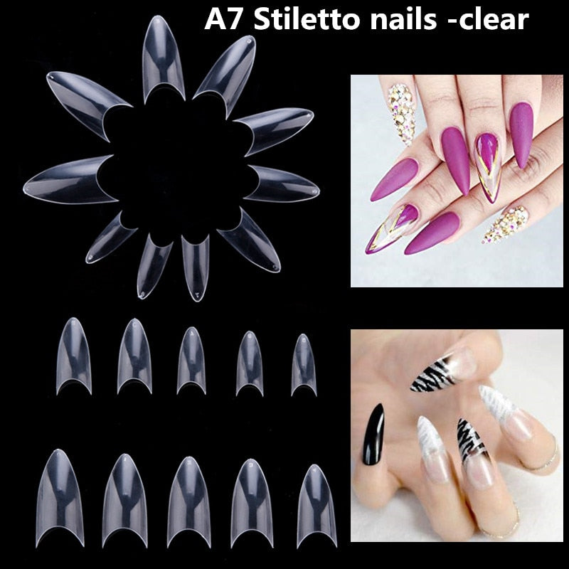 Makartt 500pcs Coffin Fake Nail Tips Clear Natural XXL Gel Tips Full Cover False Acrylic Stiletto Ballerina Nails Press on Nail